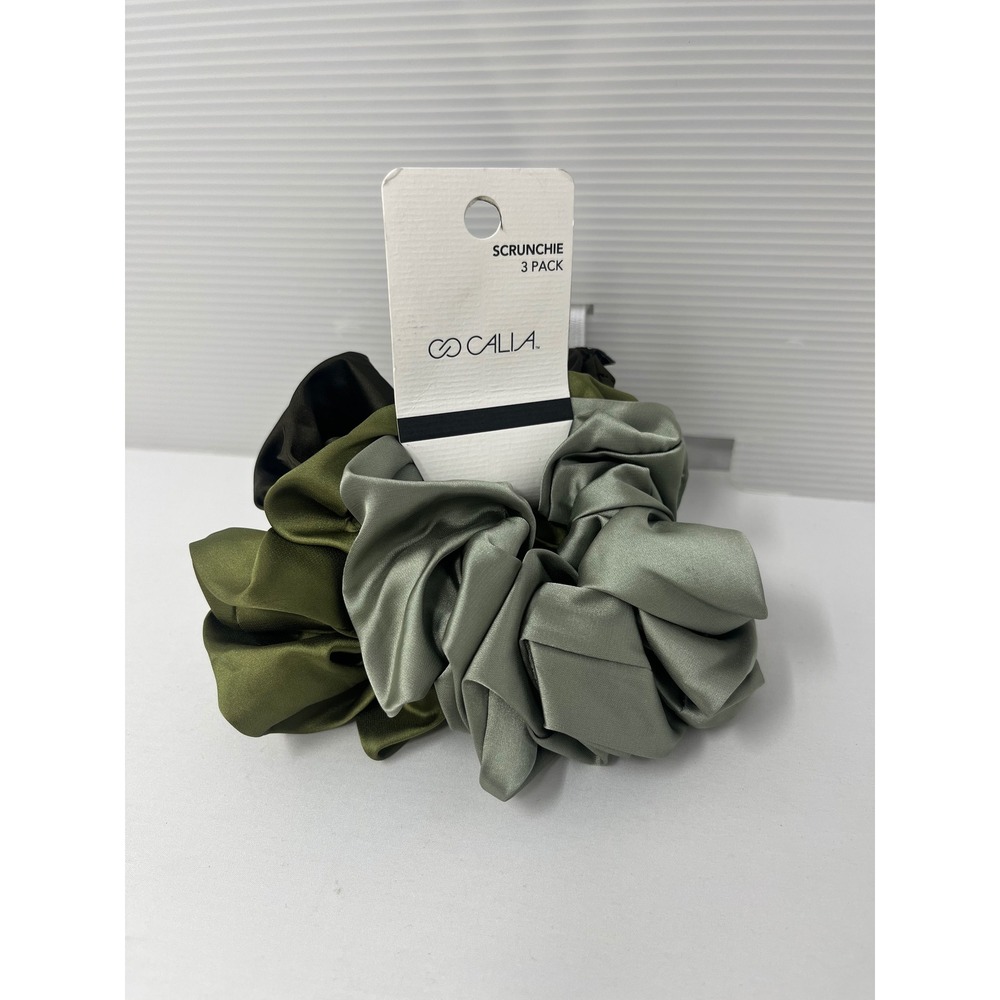 CALIA Womens Satin Scrunchie 3 Pack Fennel Green Multi CAC2508 OSFM New